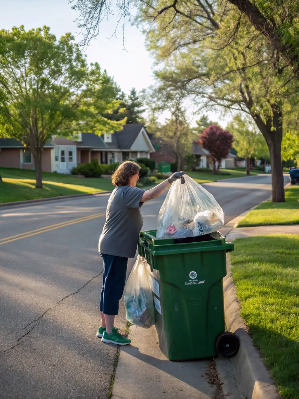 A residential curbside recycling collection scene, emphasizing the convenience of Grenelefe Recyclers' services for homeowners.
