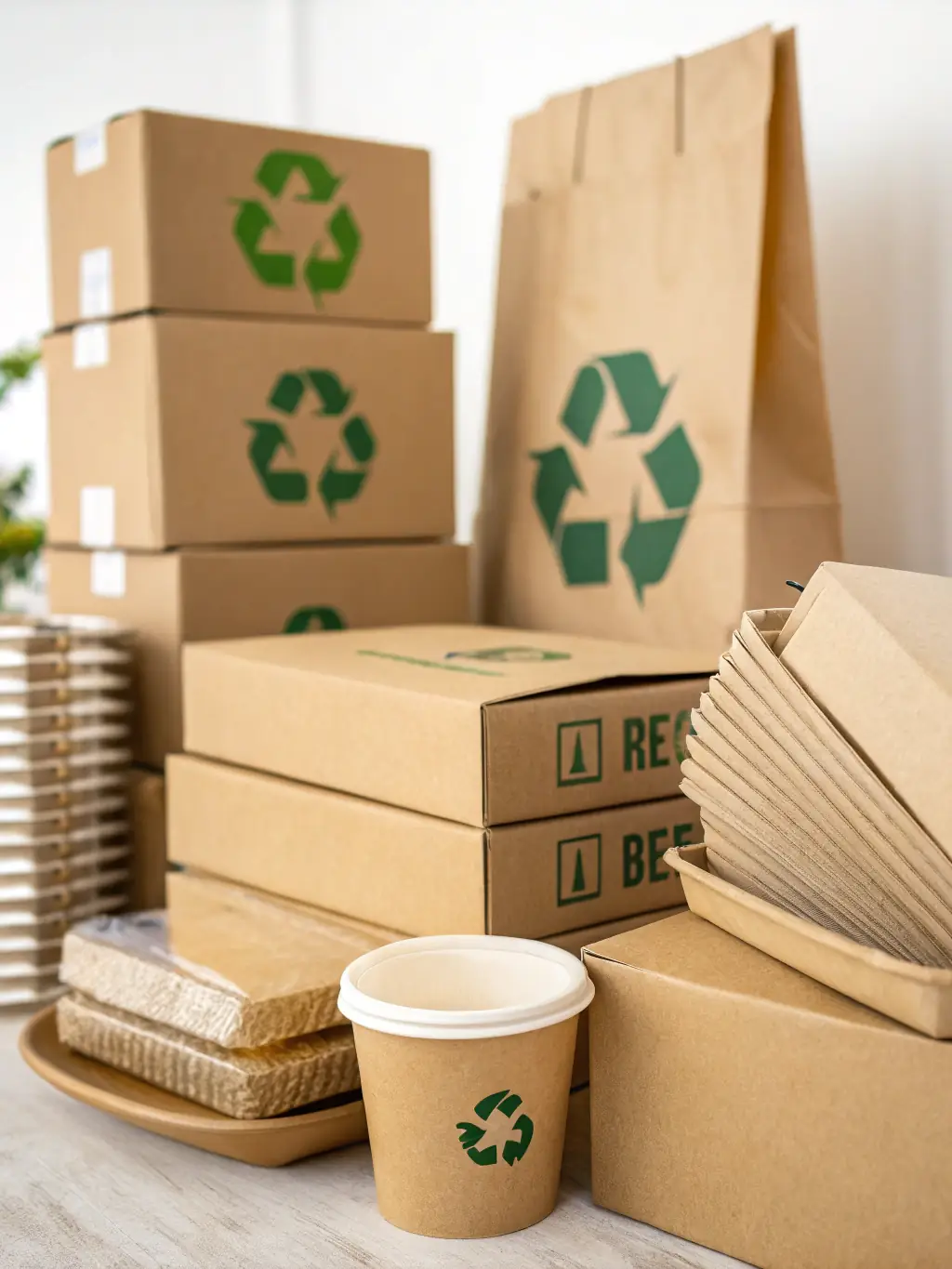 A close-up shot of neatly stacked cardboard boxes ready for recycling at the Grenelefe Recyclers facility, emphasizing the importance of paper recycling.