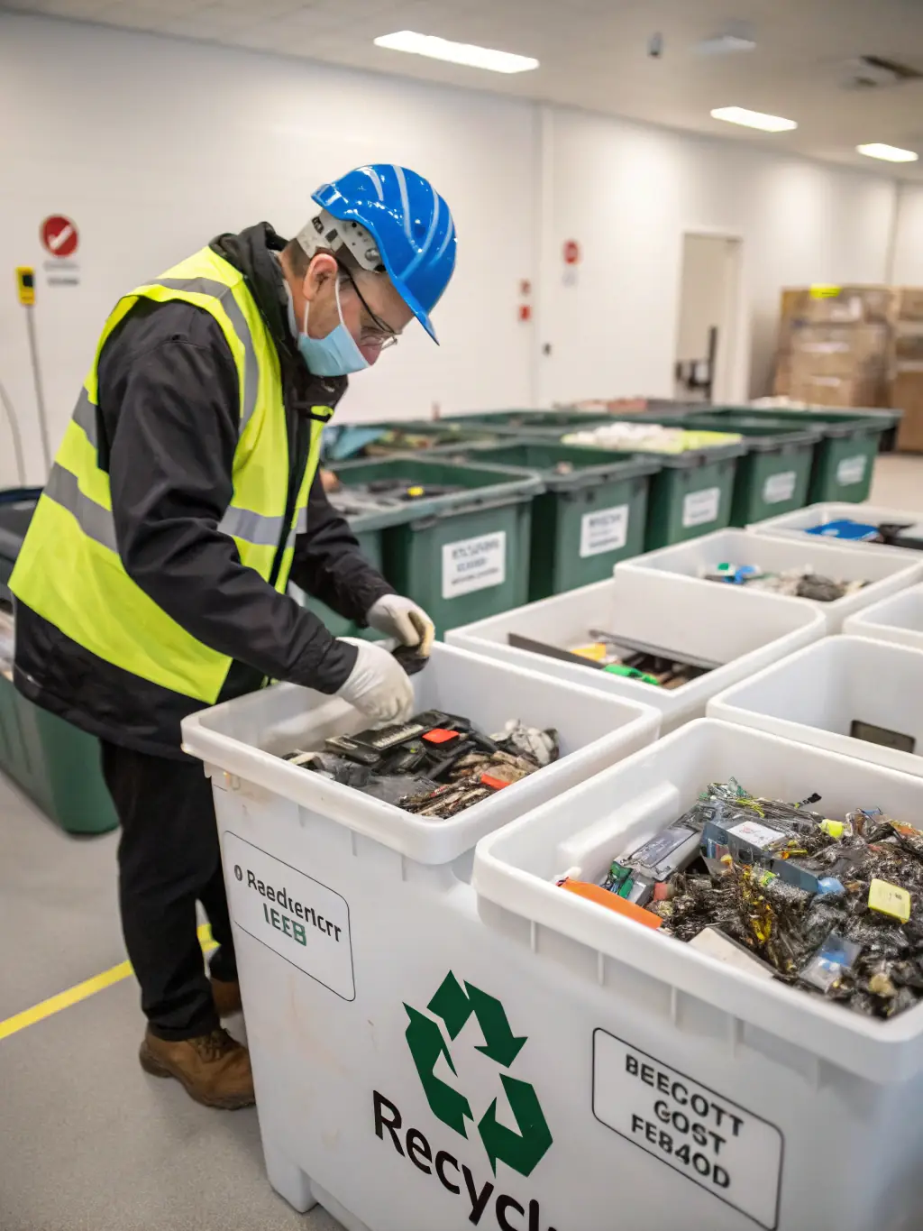 An image of a worker carefully handling electronic waste at Grenelefe Recyclers, emphasizing the importance of responsible e-waste disposal.