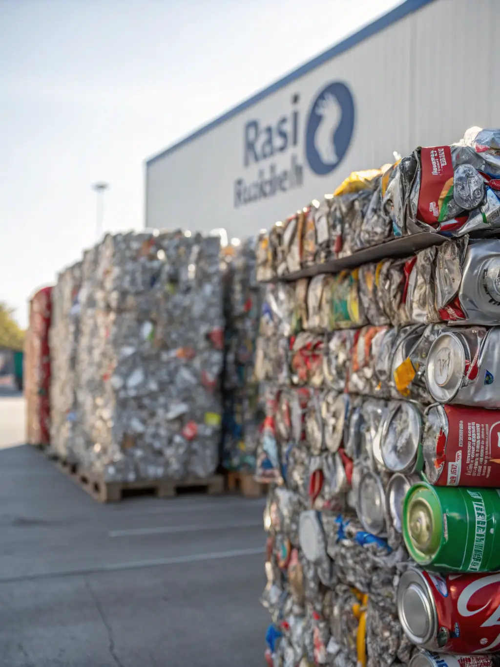 A picture of crushed aluminum cans and other metal scraps at the Grenelefe Recyclers facility, demonstrating the value of metal recycling.